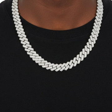 12mm Cuban Chain – (925 Silver + Moissanite)